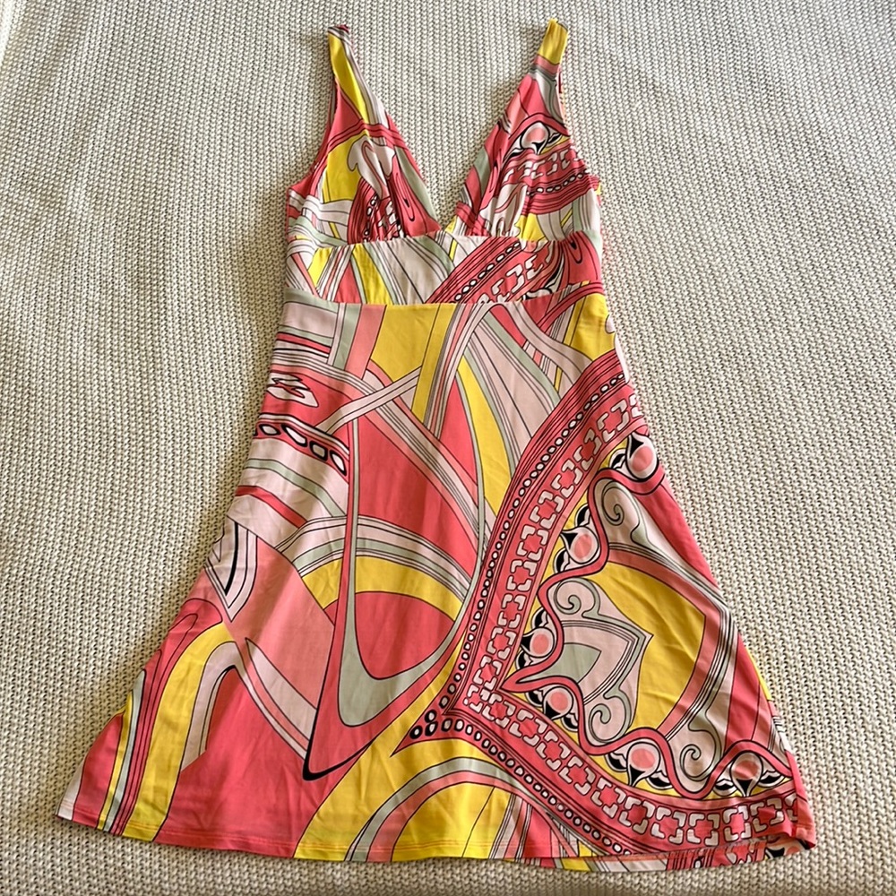 Pink and Yellow Scarf Print Dress